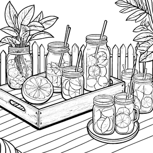 Sommerliche Limonaden im Glas Ausmalvorlage für Gartenfreunde