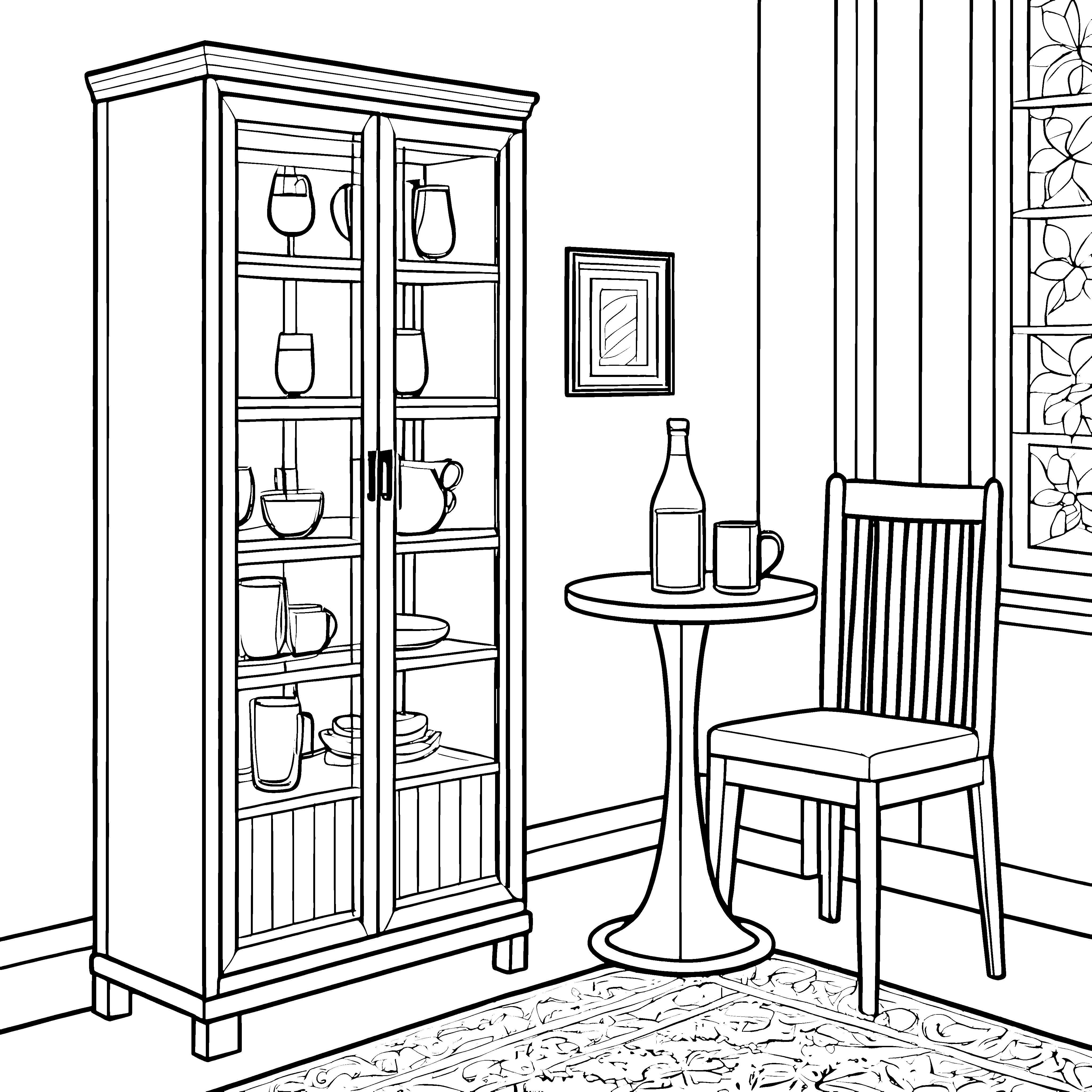Prachtvoller Getränkeschrank mit Gläsern Bastelmotiv für Geschirrfreunde