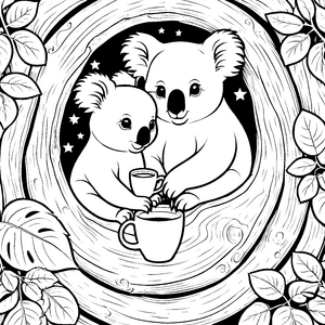 Verspielte Koalas mit Tassen Bastelvorlage für kleine Waldbewohner