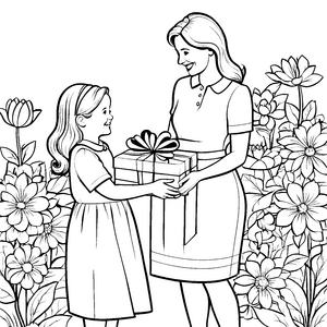 Herzliche Mutter mit Geschenkpaket Bastelmotiv für fröhliche Blumenkinder