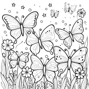 Zauberhafte Kawaii-Schmetterlinge mit Sternchen-Malbild für kleine Träumer