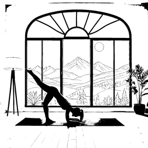 Friedliche Yoga-Pose vor Bergen Bastelmotiv für Bergliebhaber