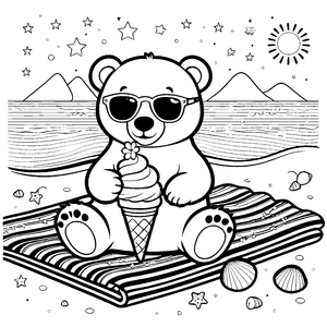 Sonniger Bär mit Speiseeis Bastelvorlage für neugierige Strandkinder