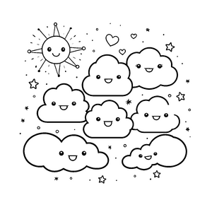 Heiteres Kawaii-Wolkenmeer mit Sonne Bastelvorlage für neugierige Sternenfänger