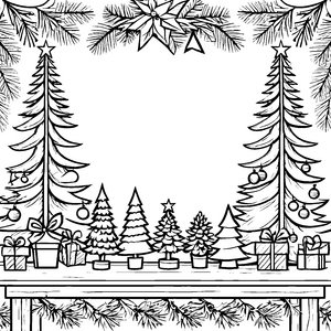 Prachtvolle Weihnachtsdekoration mit Geschenken Ausmalvorlage für kleine Winterzauberer