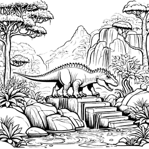 Prächtiger Pachycephalosaurus bei Wasserfall Ausmalbild für malfreudige Tropenfreunde