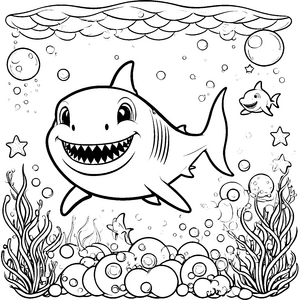 Herzlicher Kawaii-Hai mit Seesternen Malbild für junge Meeresforscher