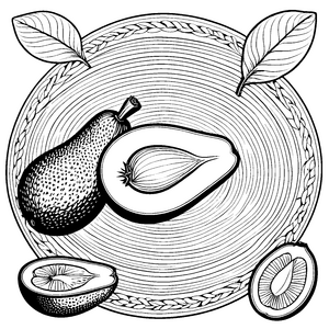 Saftige Avocados auf Teller Ausmalvorlage für neugierige Obstliebhaber