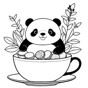 Niedlicher Panda mit Keksen Ausmalbild für kleine Kaffeekringel