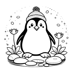 Bezauberter Kawaii-Pinguin mit Strickmütze Malvorlage für malfreudige Naturfreunde