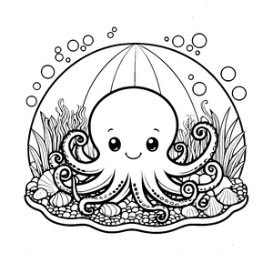 Ruhiger Oktopus in Seifenblase Malbild für kleine Meeresbewohner