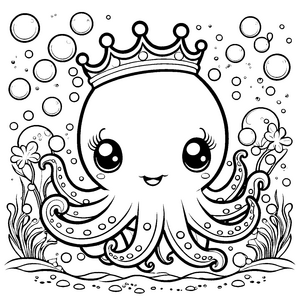 Prinzessinnenhafter Oktopus mit Krone Bastelmotiv für fröhliche Tiefseefreunde