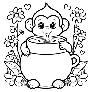 Lieblinghafter Affe in Tasse Bastelvorlage für verträumte Teetrinker