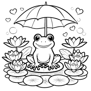 Niedlicher Kawaii-Frosch mit Regenschirm Bastelmotiv für fröhliche Teichwächter