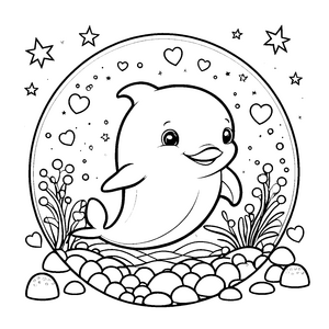 Herzlicher Kawaii-Delfin mit Sternen Bastelvorlage für mutige Meeresforscher