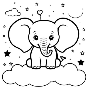 Sanfter Elefant auf Wolke mit Sternen Bastelvorlage für Sternengucker