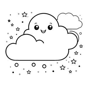 Verspielte Kawaii-Wolke mit Sternen Bastelvorlage für fröhliche Himmelsträumer