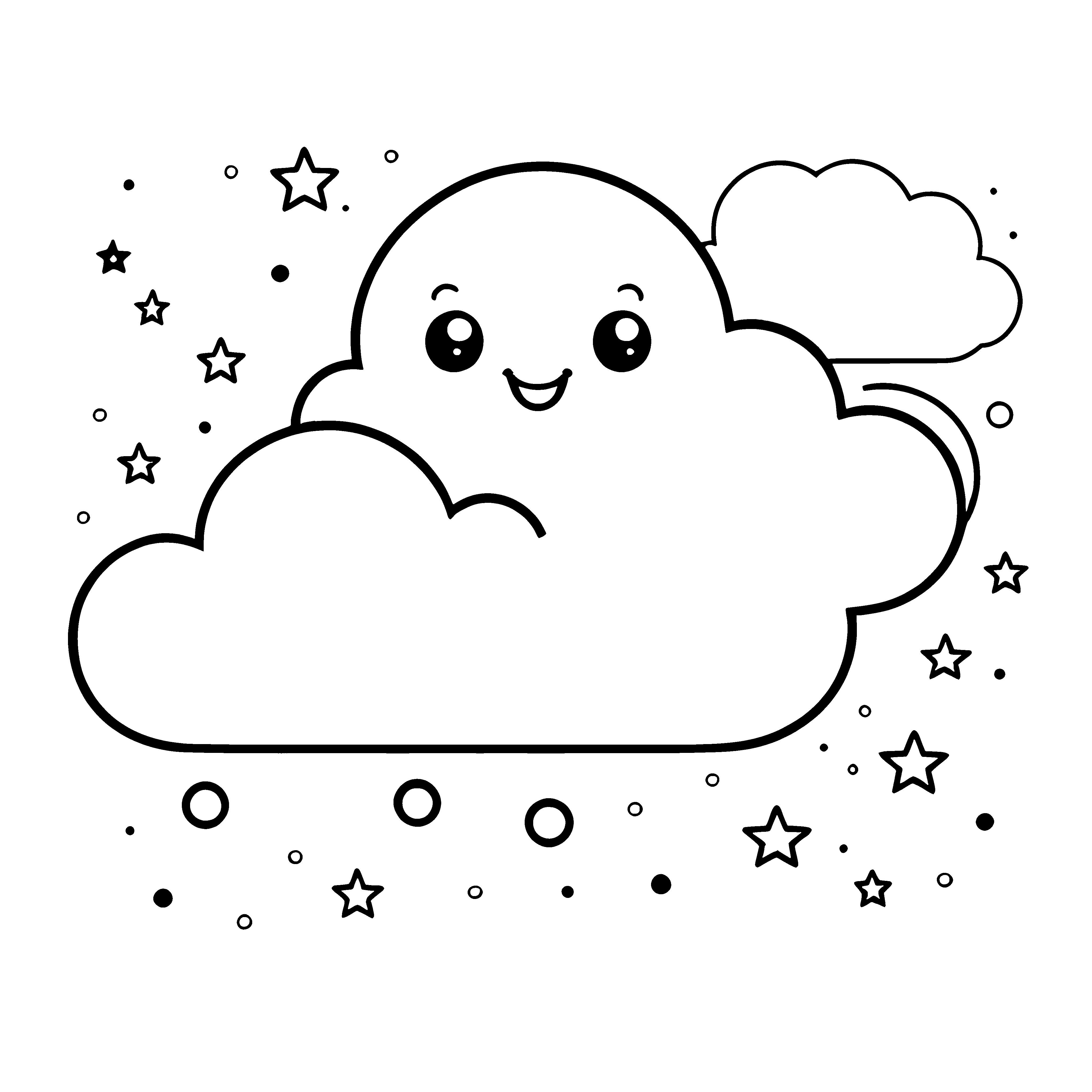 Verspielte Kawaii-Wolke mit Sternen Bastelvorlage für fröhliche Himmelsträumer