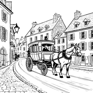 Eleganter Kutscher in historischer Stadt Malvorlage für verträumte Kutschfahrer