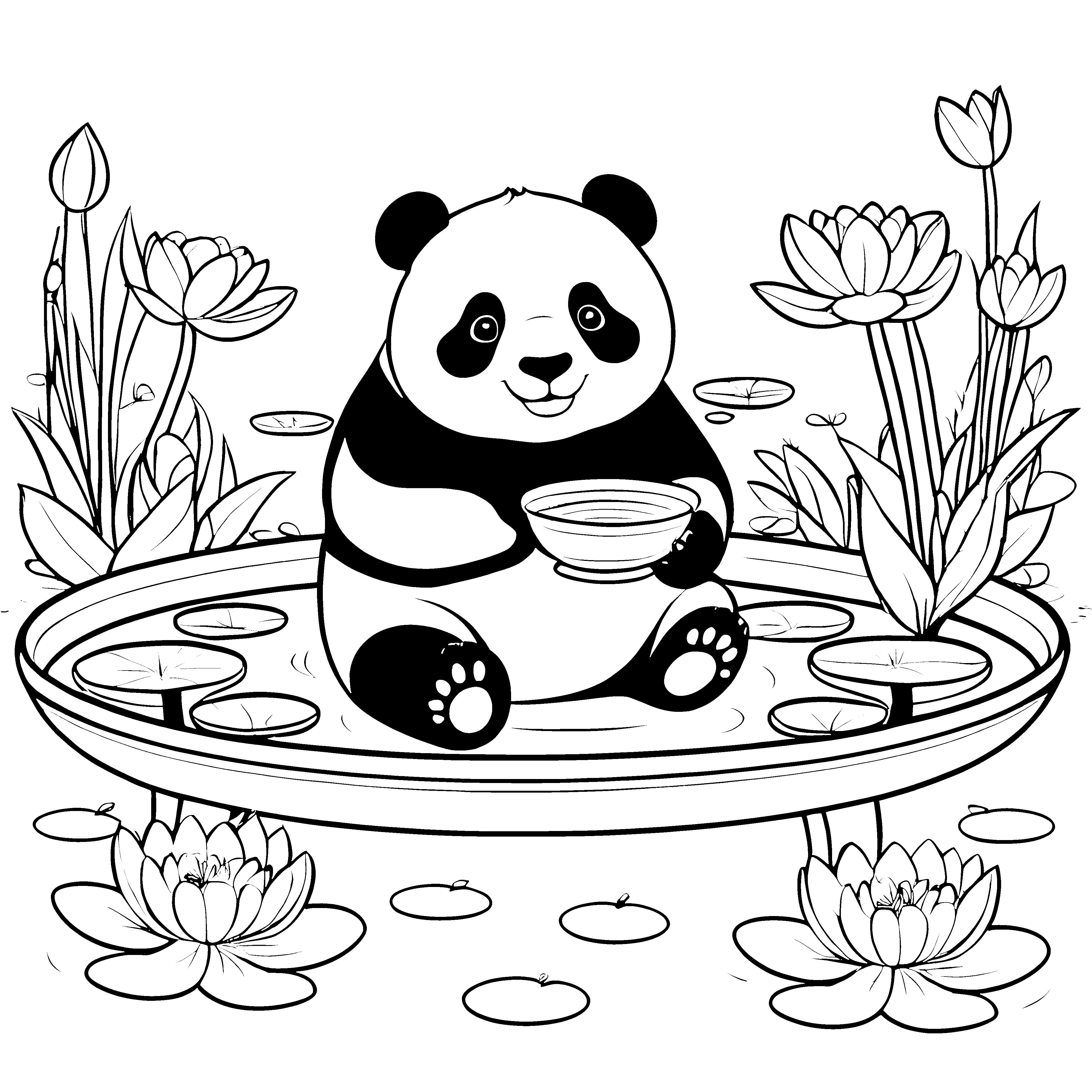 Niedlicher Panda in der Badewanne Ausmalbild für Teichfreunde