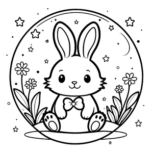 SternenTajiges Kawaii Kaninchen mit Blumen Ausmalvorlage für fröhliche Sternengucker