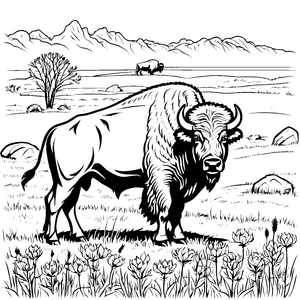 Majestätischer Bison in Berglandschaft Bastelvorlage für mutige Gebirgsbegeisterte