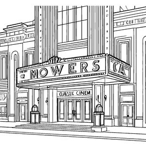 Prachtvolles Classic Cinema mit Vordach Ausmalvorlage für Filmfans