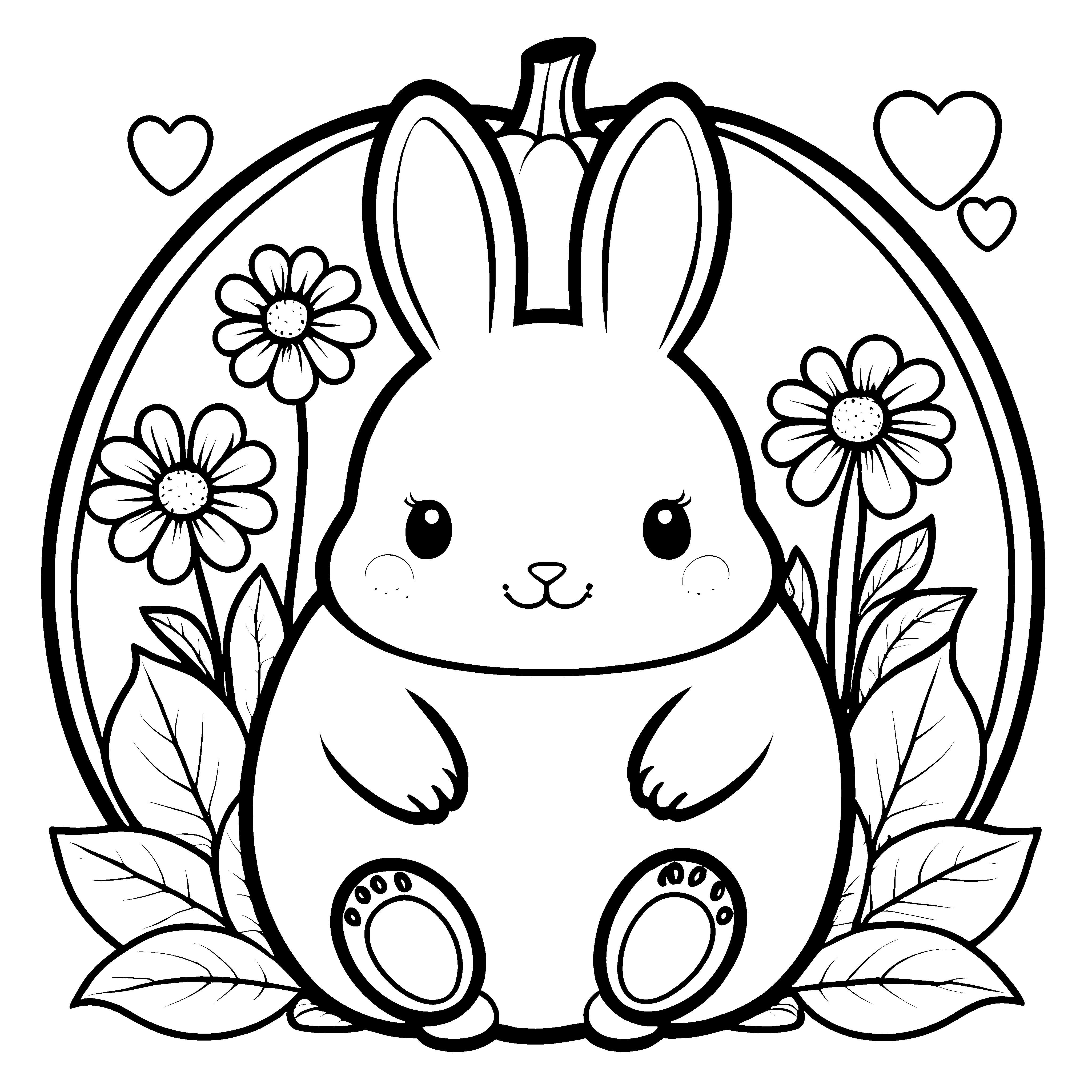 Liebervoller Kawaii-Hase mit Blumen-Bastelvorlage für verträumte Blumenkinder