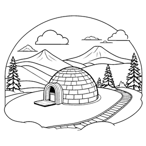 Eisiges Iglu mit Steinpfad Ausmalbild für junge Winterreisende