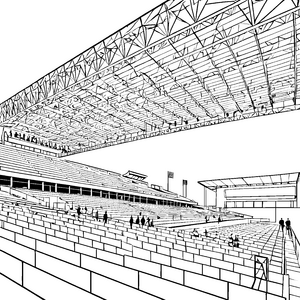 Riesiges Stadion mit Tribünen Bastelvorlage für malfreudige Sportfans