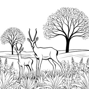 Anmutige Gazellenjungtiere in der Blumenwiese Ausmalbild für malfreudige Naturfans