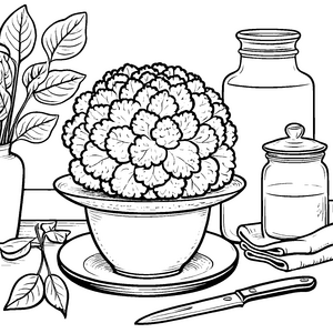 Rustikaler Blumenkohl mit Messer Bastelvorlage für mutige Gemüsefreunde