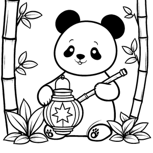 Liebervoller Panda mit Laterne Bastelmotiv für verträumte Bambusfreunde