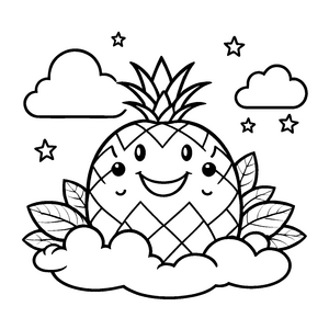 Heiteres Kawaii-Ananas auf Wolke Bastelvorlage für neugierige Sternengucker