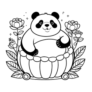 Ruhiger Panda im Blumengefäß Ausmalbild für junge Blütenliebhaber