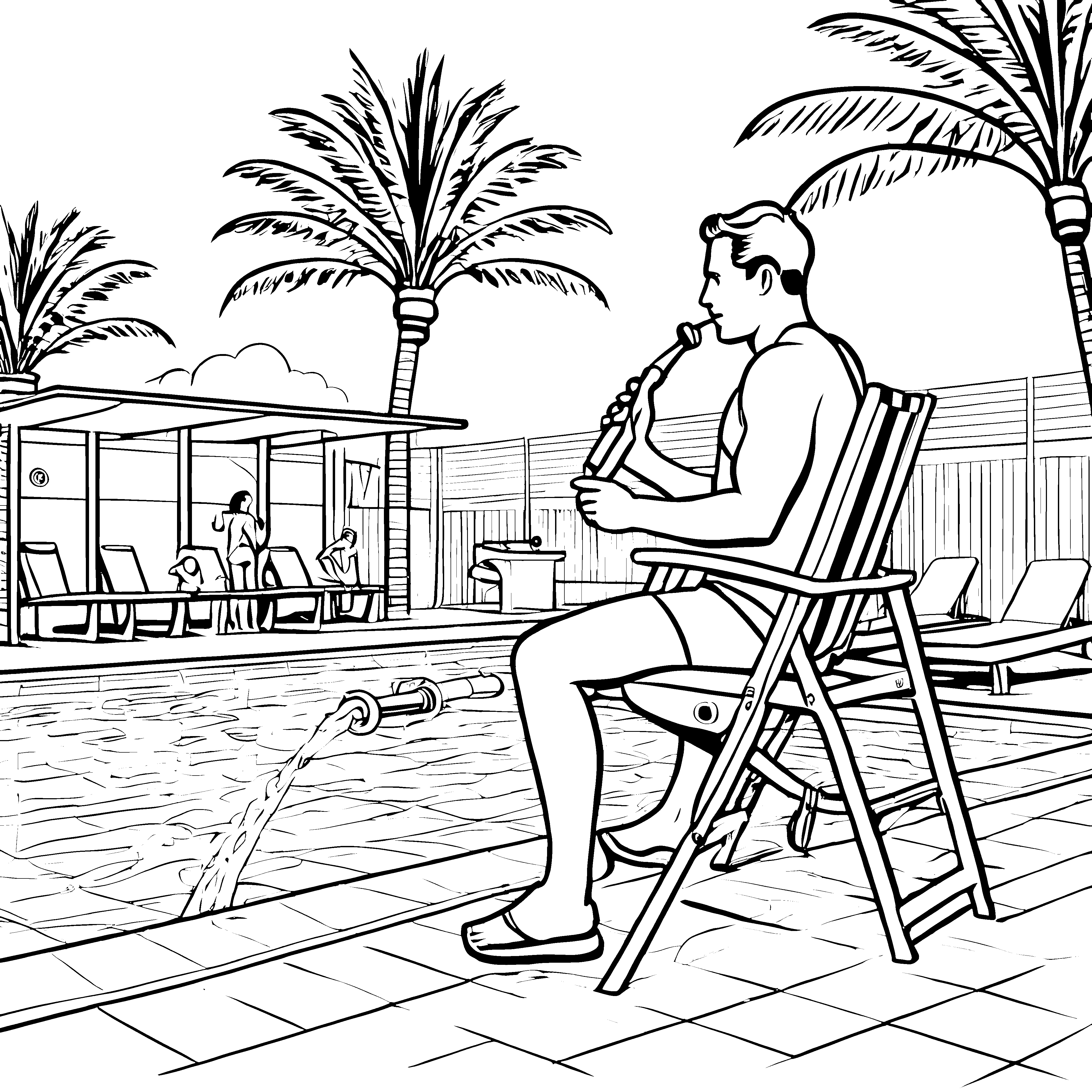 Wachsamer Bademeister mit Pfeife Malbild für kleine Poolfreunde