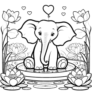 Ruhiger Elefant im Seerosenbecken Malbild für malfreudige Wasserkinder