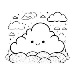 Lächelnde Kawaii-Wolke mit Sternen Bastelvorlage für kreative Himmelsfreunde