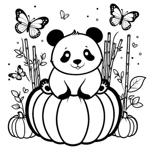 Süßer Panda auf Kürbis Bastelmotiv für Schmetterlingsfreunde
