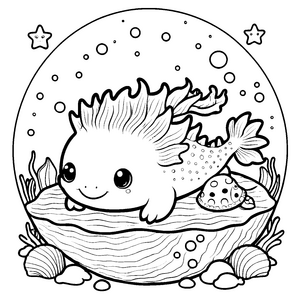 Fröhliches Kawaii Axolotl auf Stein Bastelmotiv für verträumte Meeresbewohner