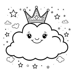Prinzessinnenhafte Kawaii-Wolke mit Krone Ausmalbild für Sternenstaubträumer