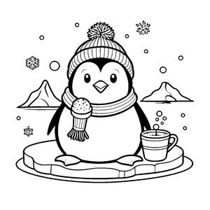 Kekuliger Kawaii-Pinguin mit Schneeball Malbild für fröhliche Winterkinder
