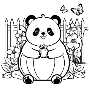 Niedlicher Panda mit Apfel Bastelvorlage für verträumte Gartenfreunde