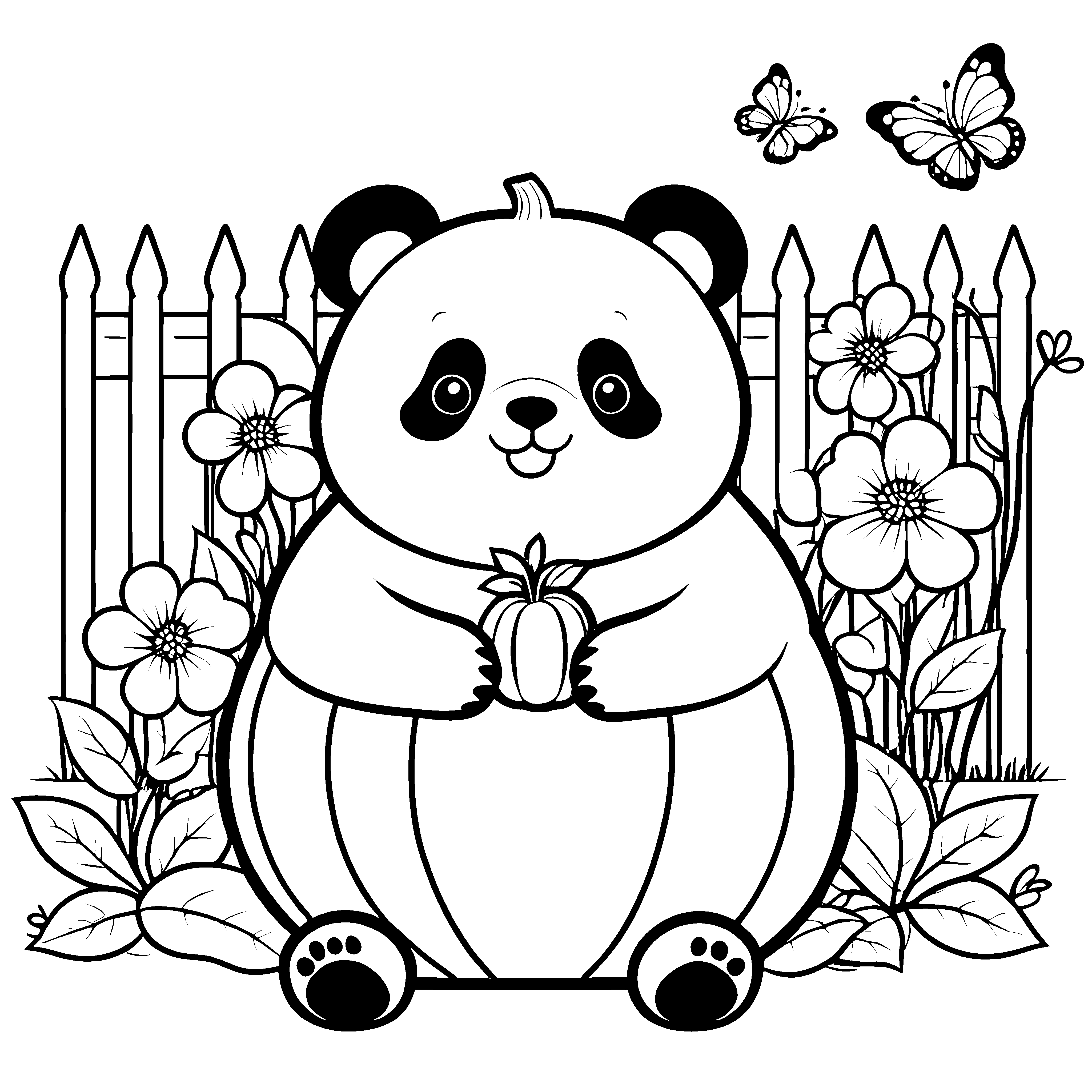 Niedlicher Panda mit Apfel Bastelvorlage für verträumte Gartenfreunde