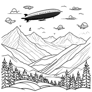 Beeindruckende Zeppeline über Berglandschaft Ausmalbild für mutige Gipfelstürmer