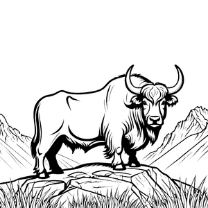 Stolzer Yak auf Felsen Ausmalbild für malfreudige Bergkinder