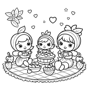 Liebliches Kawaii-Kirschen-Picknick Bastelvorlage für kleine Obstfreunde