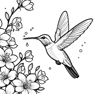 Anmutiger Kolibri bei Blüten Malvorlage für Naturbeobachter