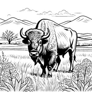 Imposanter Bison auf Wiesenblumen Bastelmotiv für junge Naturfreunde