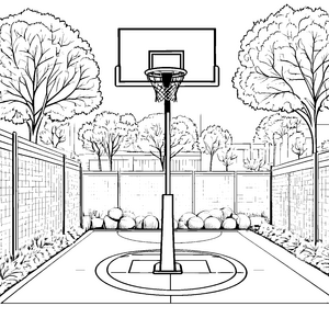 Imposanter Basketballkorb auf Außenplatz Ausmalvorlage für neugierige Sportbegeisterte